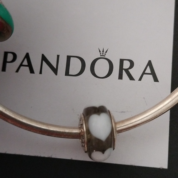 Pandora Retired Clear Murano Glass Bead with White Hearts - 790666 - Picture 4 of 6